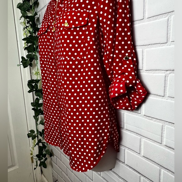 MICHAEL KORS dot print zip front red shirt / size S - Picture 11 of 14
